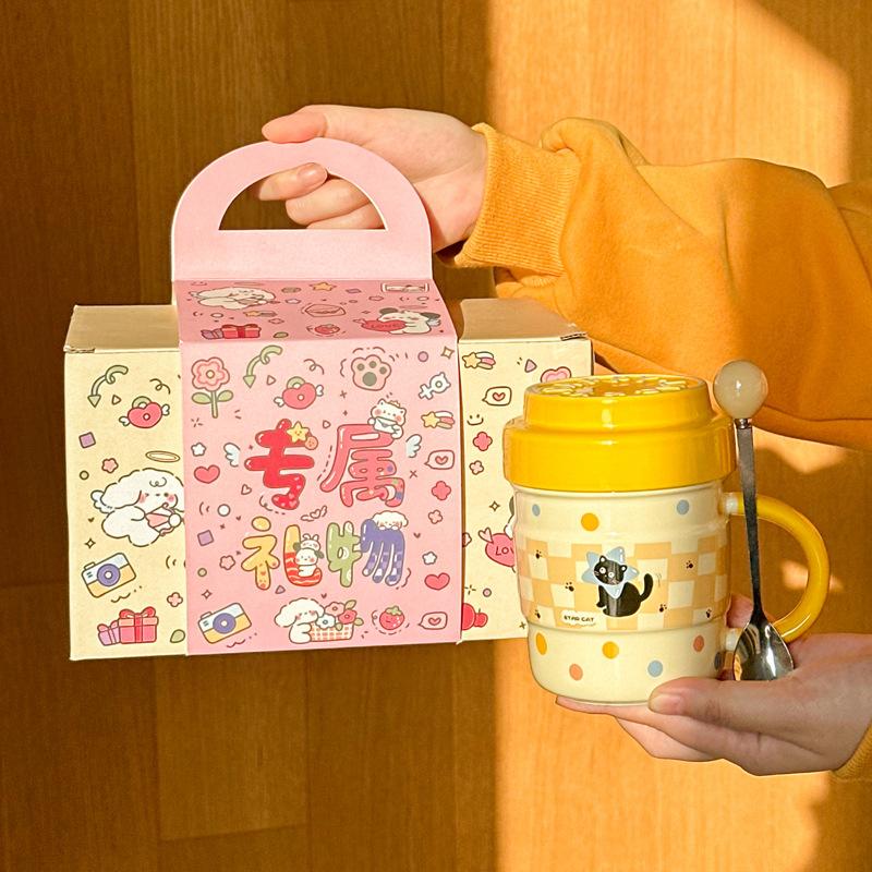 Hochwertige Milch-Fufu-Katzen-Tasse mit Deckel, niedliche Keramiktasse für Paare, Büro-Kaffeetasse, Geburtstagsgeschenk