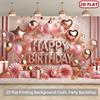 2D FLAT Banner Rose Gold Balloon Happy Birthday Party Backdrop with Confetti