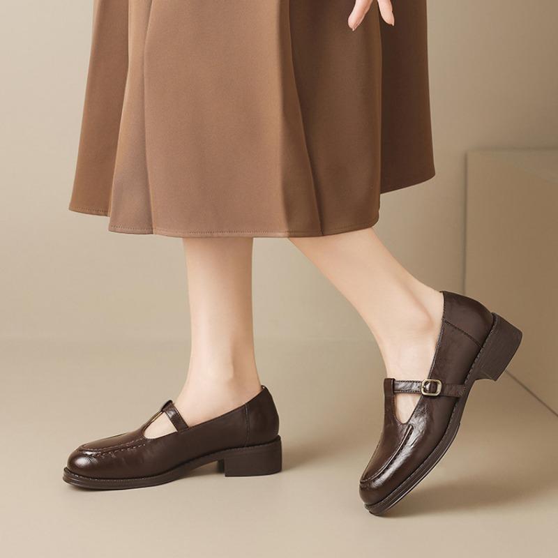 Vintažiniai Mary Jane batai Lengvi moteriški batai Britiško stiliaus Maži odiniai batai Prancūziški lofers Apskritas priekis Viengubi batai