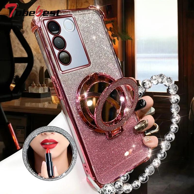 Shockproof Transparent Plating Crystal Bracelet Magsafe Phone Holder Case For Samsung Galaxy A15 A25 A35 A55 A14 A24 A34 A54 5G