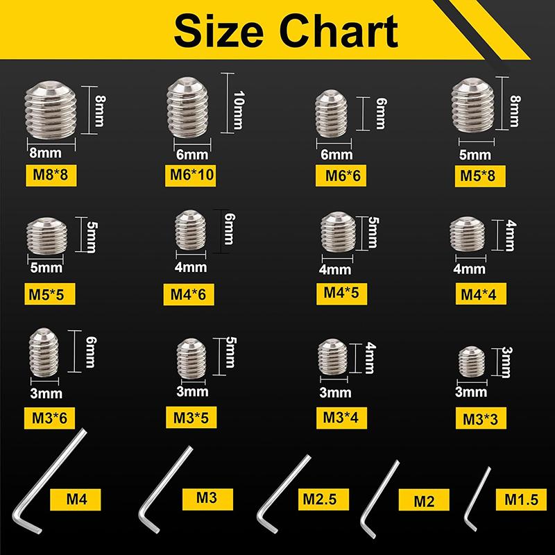 240 Τεμάχια Βίδες Ρυθμίσεως (Grub Screws) σε Κουτί Αποθήκευσης, Βίδες από Ανοξείδωτο Ατσάλι με Κωνική Άκρη, Βίδες με Εξάγωνη Κεφαλή και Εσωτερική Εξάγωνη Υποδοχή, Ποικιλία με Κλειδί