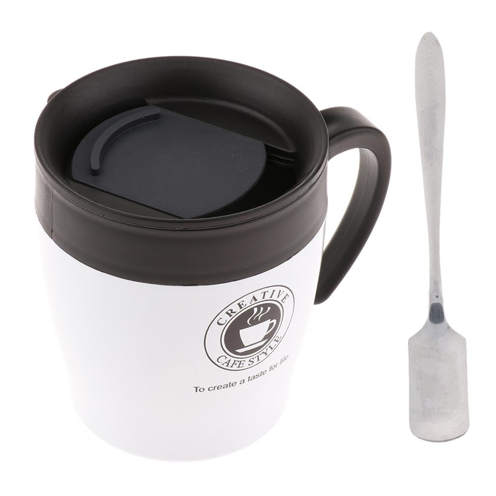 Insulated Travel Mug Coffee Cups with Spoon Food Grade Stainless Steel Water Bottle 350ml