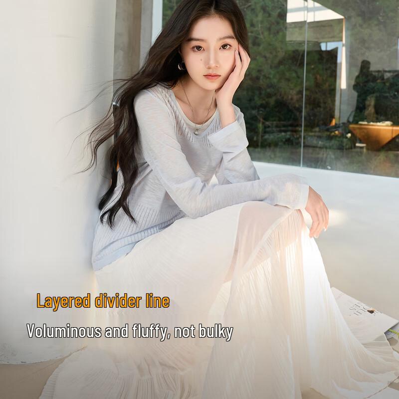 Sancai High-Waist Pleated Chiffon A-Line Long Skirt