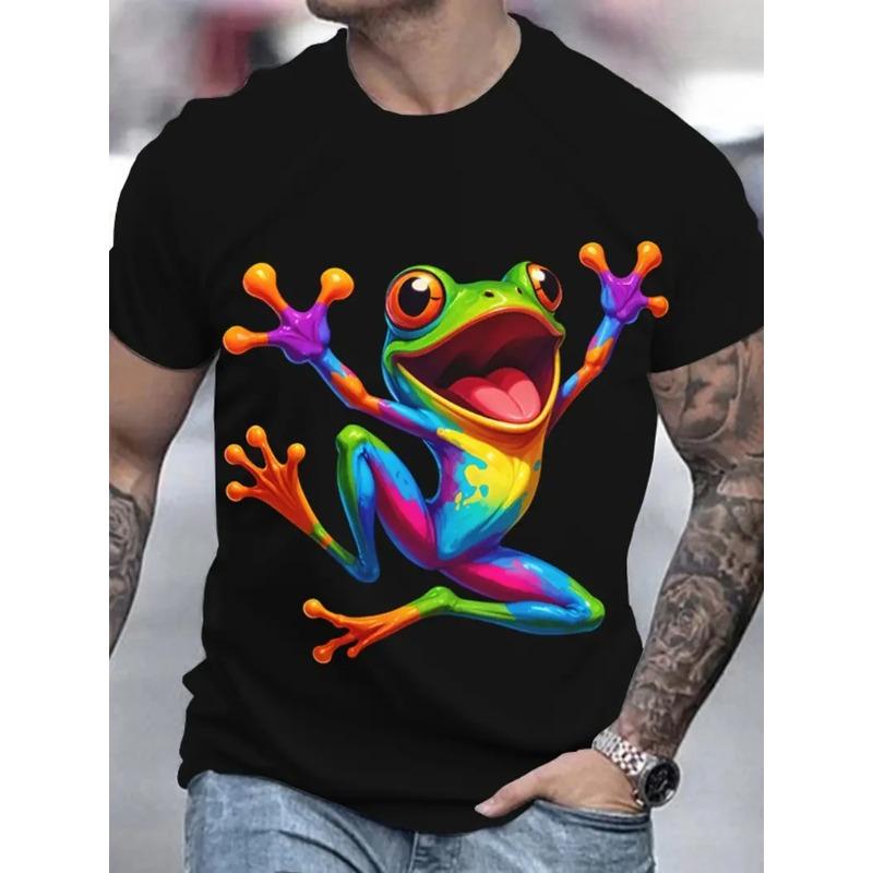 Funny Frog Graphic 3D Printed T-shirts Summer Casual Sport Round Neck Short Sleeved Men's T-shirts
