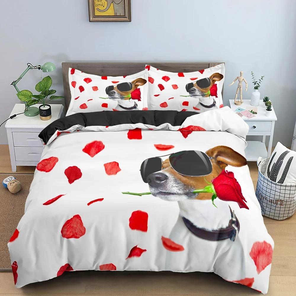 

Комплект постельного белья с изображением бульдога и роз, пододеяльник для спальни, односпальное одеяло, двуспальное одеяло, домашний текстиль US Twin 173x218cm