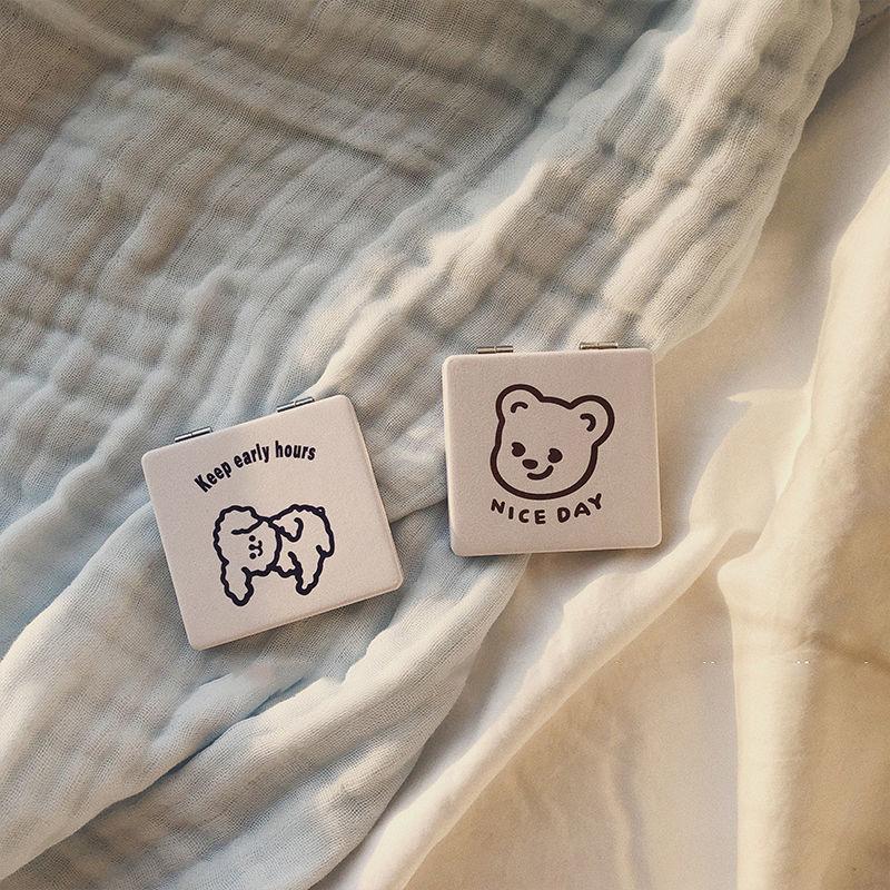 INS Korean Style Cute Bear Portable Folding Mirror Carry-on Cosmetic Mirror Female Student Dormitory Mini Double Mirror