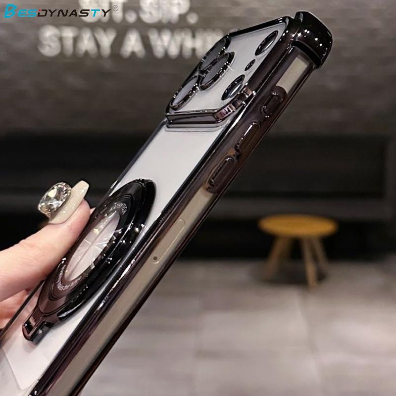 Luxury Plating Shockproof Magnetic Holder Case For iPhone 17 Air 15 16 11 12 13 14 Pro Max Plus For Magsafe With Stand Cover