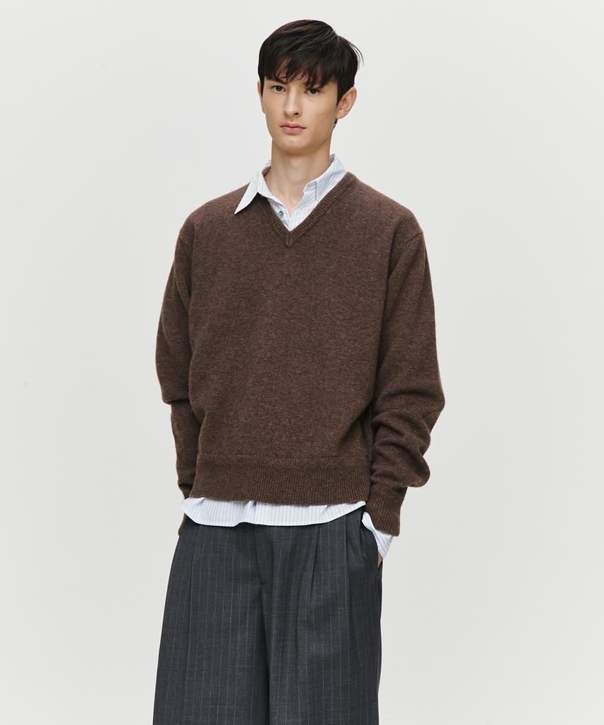 Hoite Cashmere Wool V Neck Knit (Brown)