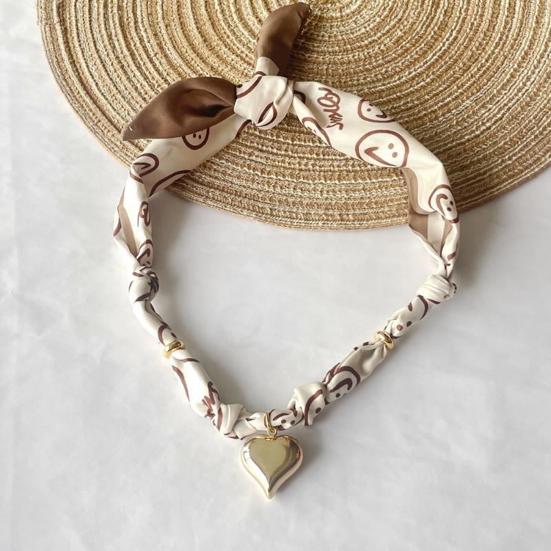 Hypoallergenic Bandana Scarf Necklace with Stainless Steel Heart Charm Handmade Jewelry Best Gift for Female Friends