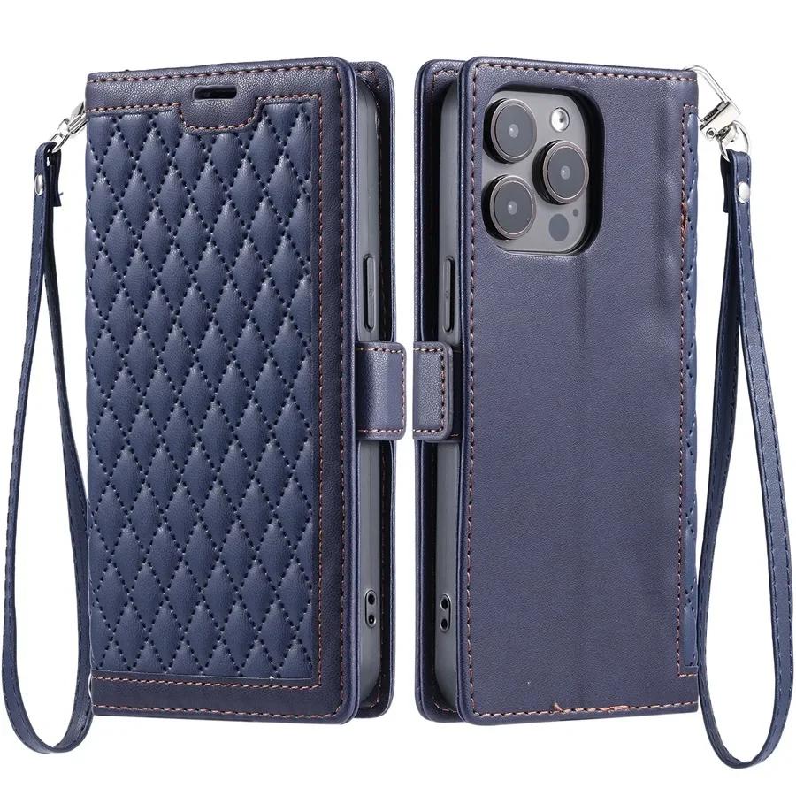 Portemonnaie Klapp Leder Handyhülle für iPhone 17 16 Pro Max 15 16E 14 13 12 11 XS XR SE 2026 8 7 Plus Handgelenkschlaufe Brieftasche Hülle Etui
