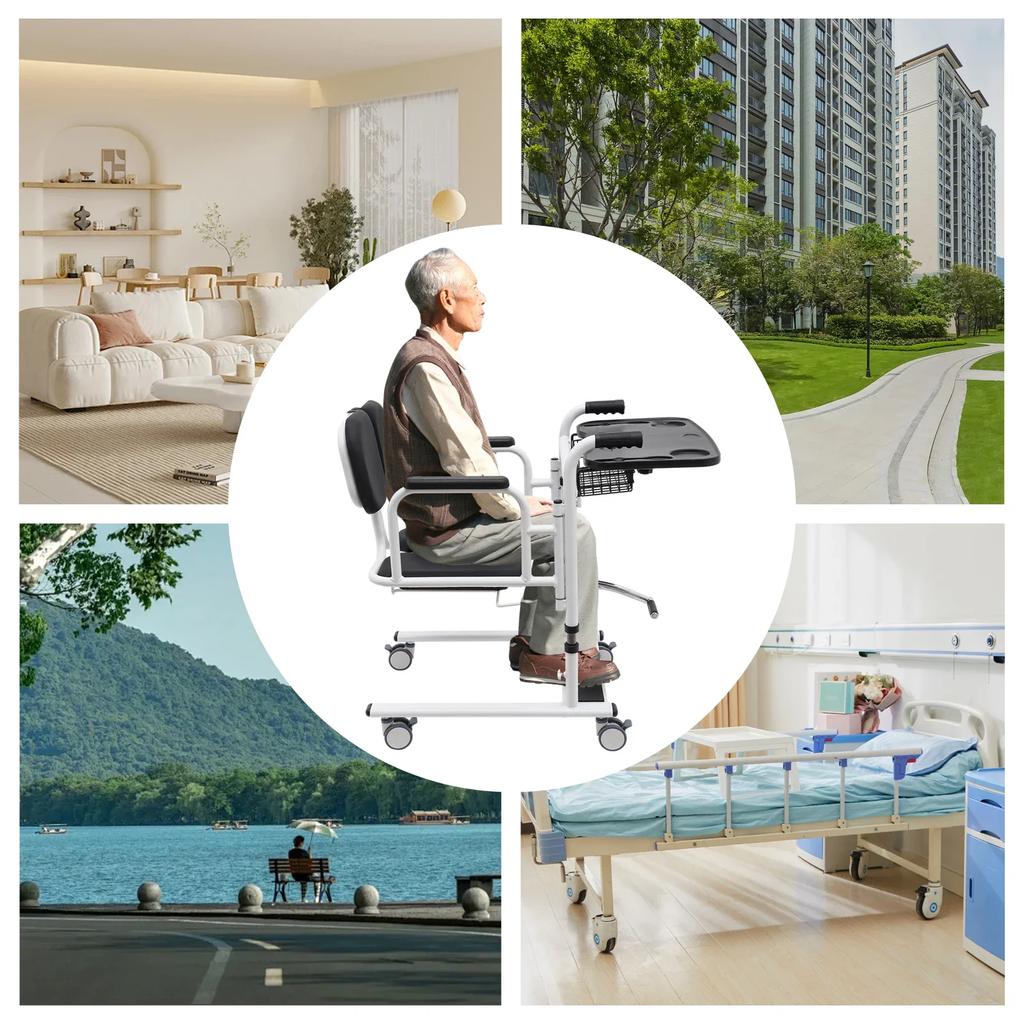 330 Lb Adjustable Height Wheelchair with 180° Split Seat and Commode, Suitable for the Elderly and People with Disabilities