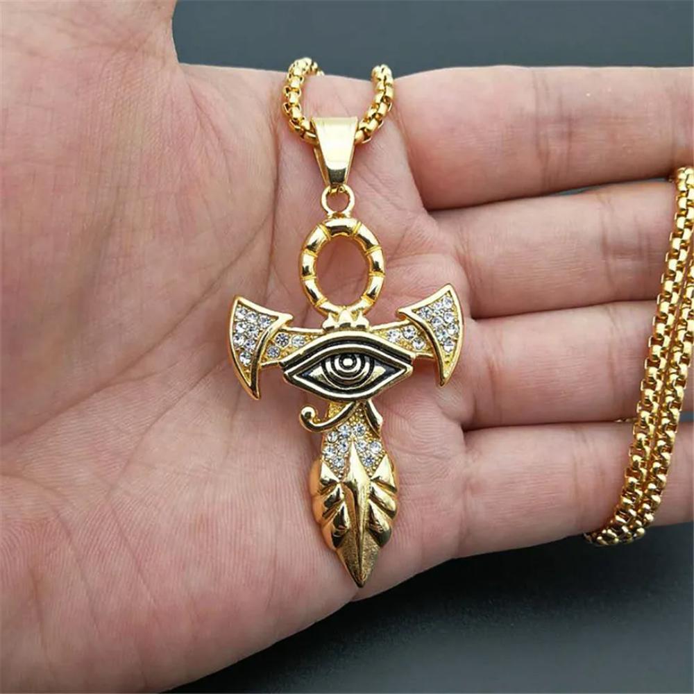 Ancient Egypt Eye Of Horus Pendant Necklace Gold Stainless Steel Jewelry For Women Men