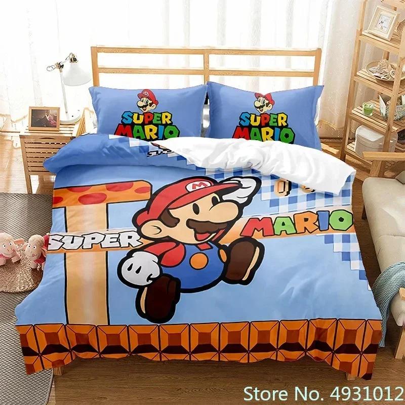 Anime Super Mario Bedding Set Quilt Cartoon Duvet Cover Comforter Pillowcase Bedclothes Children Kids Boy Bed Bedroom Set