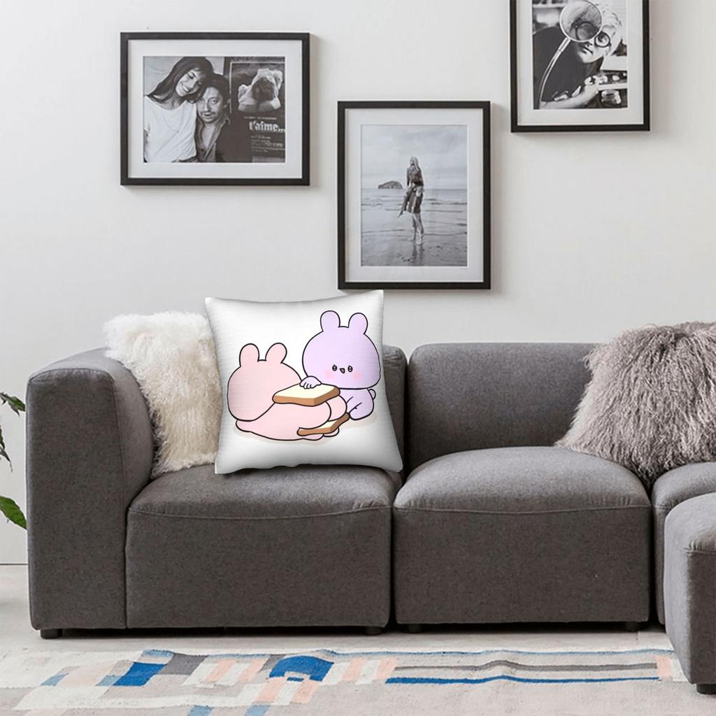 Asamimichaan Cute Asamimi Bread Square Pillow Case Cushion Cover Vintage Zipper Decorative Pillowcover For Sofa 45*45Cm