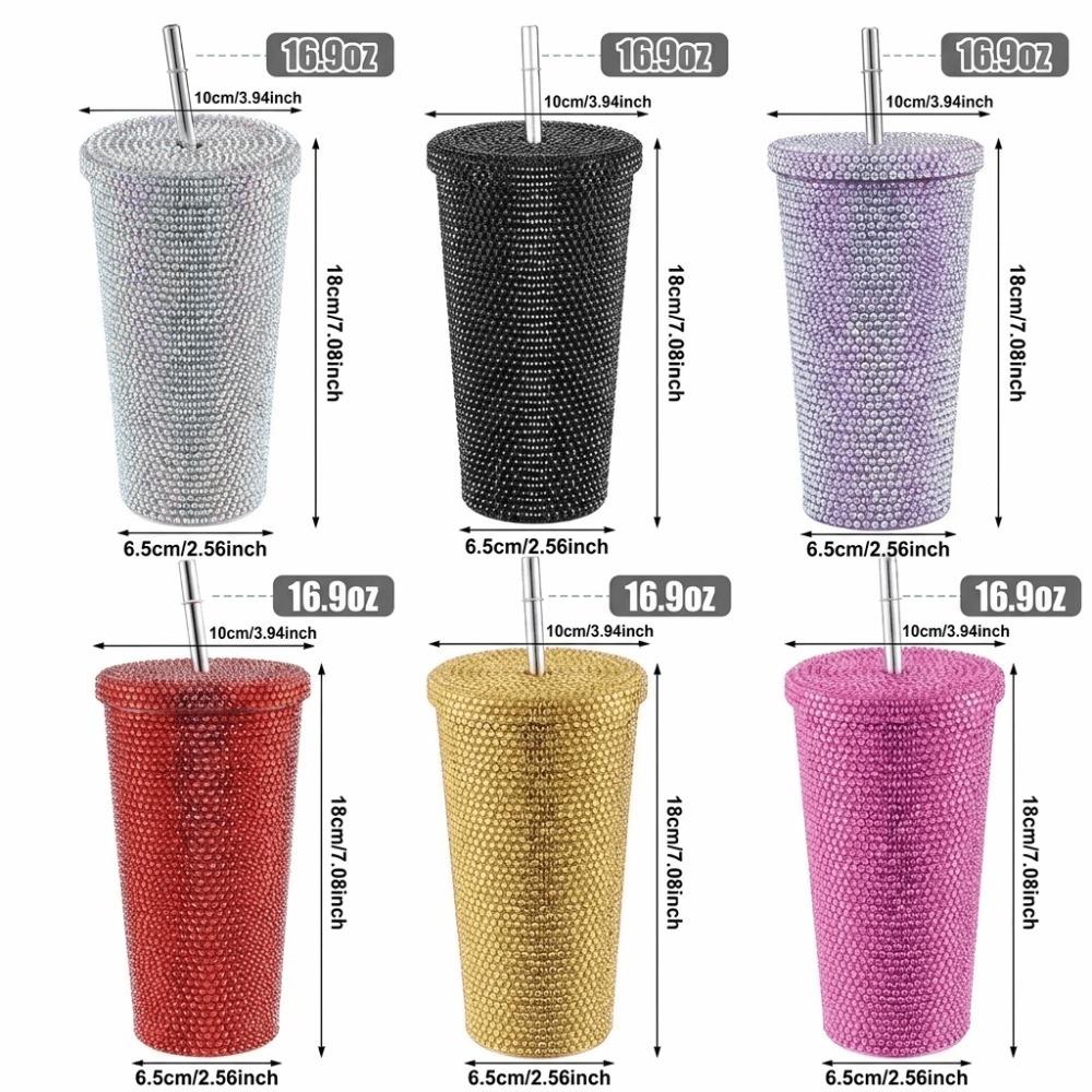 Rustless Steel Tube Cup Rhinestone Decoration Drinking Tumbler Rhinestone Decor Water Mug Party