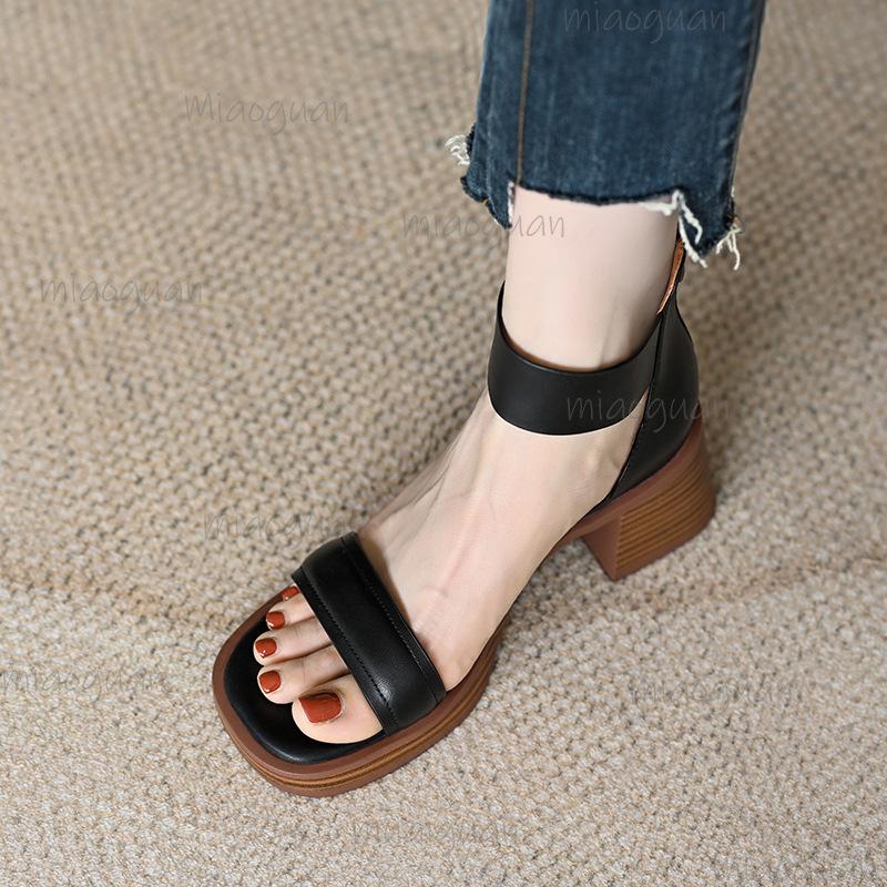 Retro British Style Roman Sandals Women's Buckle Strap Thick Heel Summer Open Toe Back Zipper Modern Sandals Size34 40