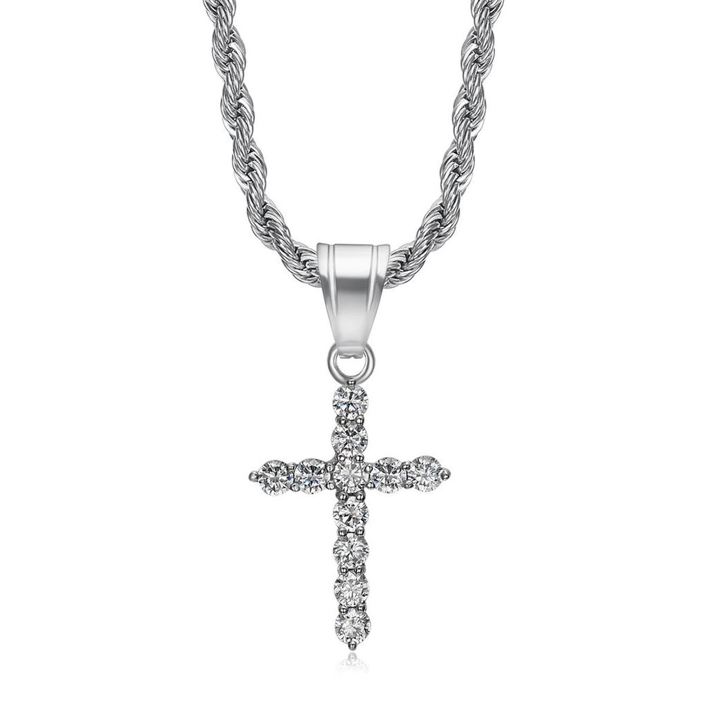 Hot-selling Hip Hop Jewelry Titanium Steel Gold-plated Zircon Cross Pendant Necklace