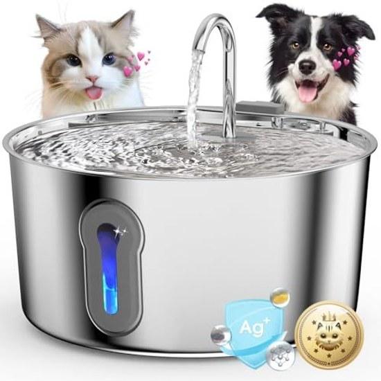GERYTOR 4L Stainless Steel Pet Water Fountain Two Filters