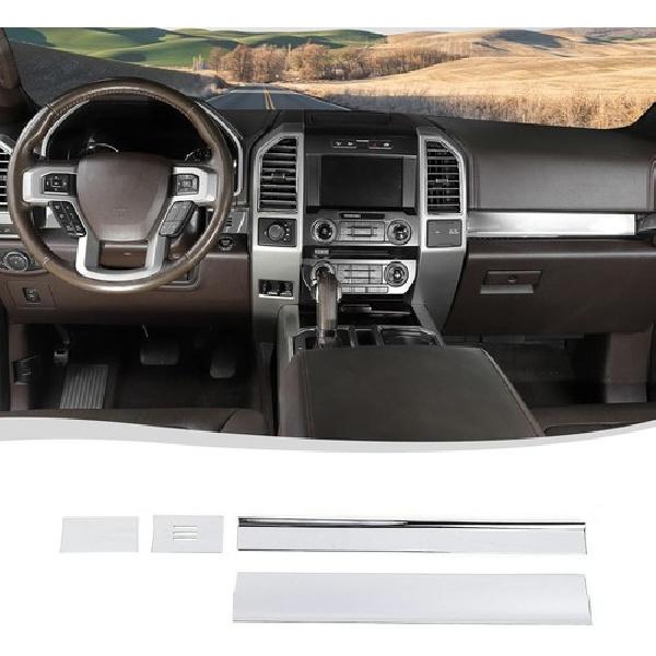 Chrom Center Console Co-pilot Dashboard Strips Trim Set For Ford F150 2015-