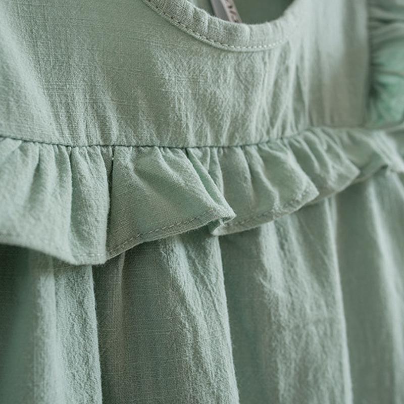 YUBAOBEI Summer Kids Clothing Baby Girls Puff Sleeve Dress Quality Cotton Linen Casual Children Ruffles Dress