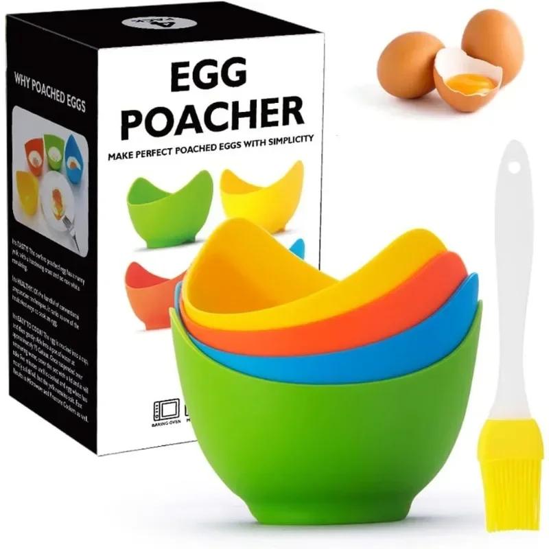 

4 Pack Silicone Egg Poacher Cups with Ring Standers Nonstick for Air Fryer Baking Oven Stovetop Cooking Kitchen Household