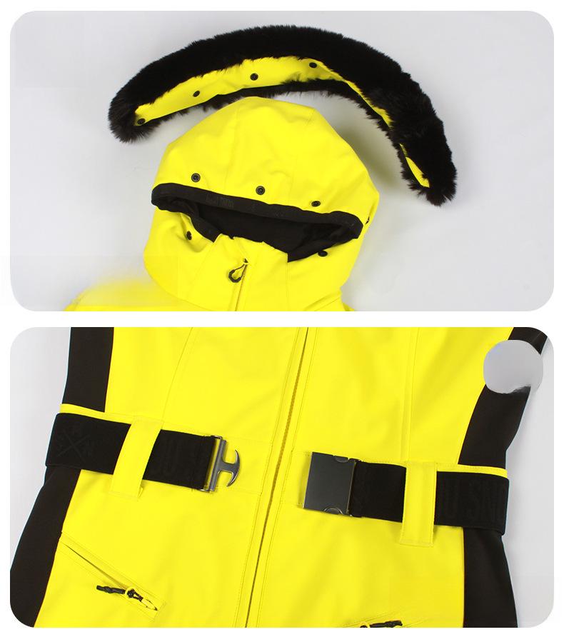 Women's Slim-Fit Windproof Double-Board Ski Suit: Thickened, Warm, Waterproof, and One-Piece Design for Outdoor Sports.