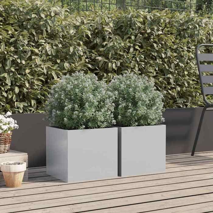 VidaXL Jardinières 2 pcs, Lits Surélevé, Bacs à Fleurs, Pots de Plantes, Boîtes à Fleurs Jardin Patio Terrasse, Argenté 841546
