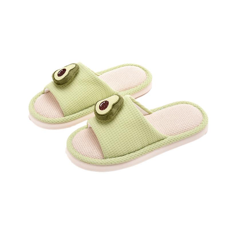 Elegant Hairy Slippers Fruit Linen Slippers Summer Home Indoor Sandals Slippers Simple Fabric Cotton Slippers Female Home Shoes Slippers Pink