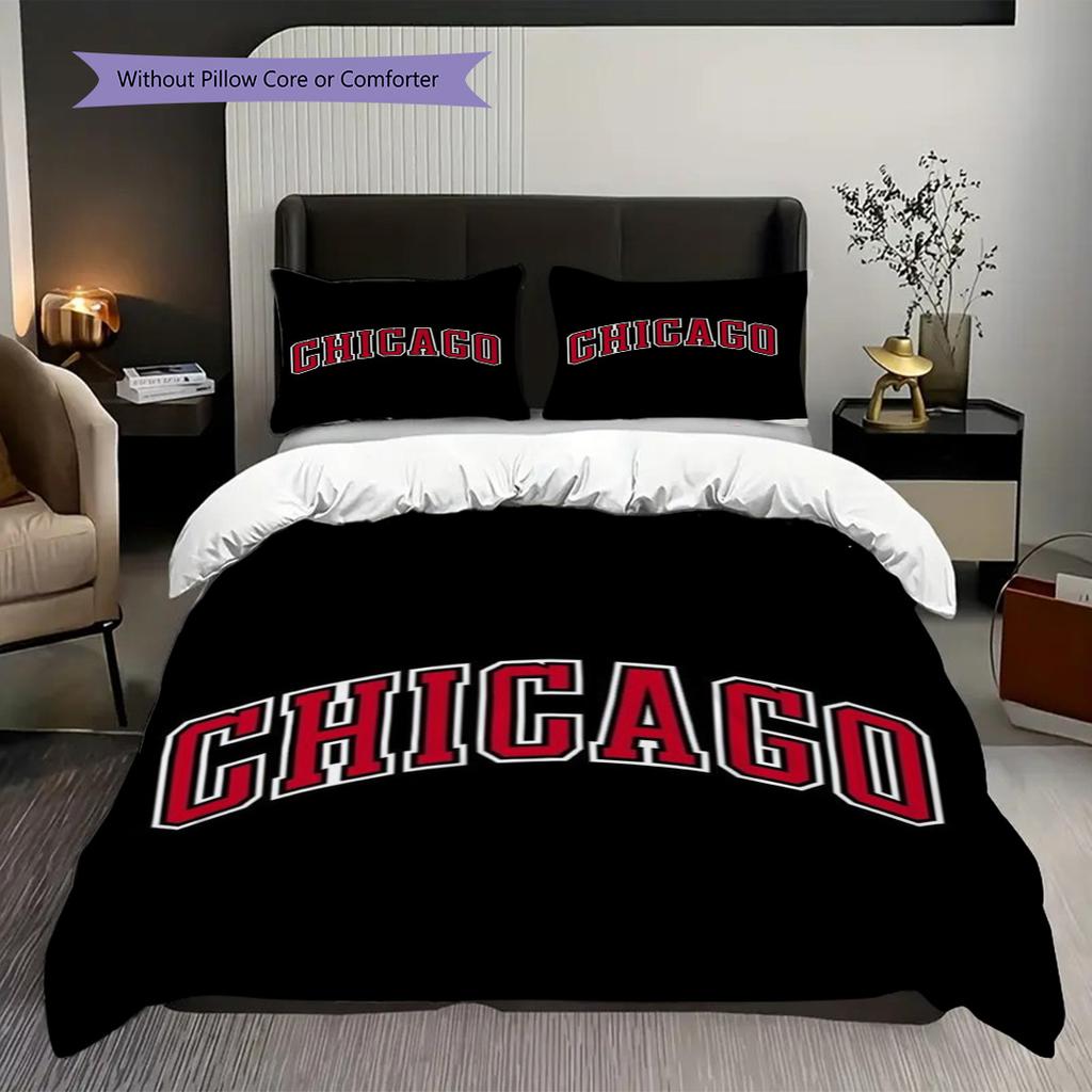 Set da tre pezzi Logo Chicago Bulls(1 * copripiumino + 2 * federa, senza nucleo) Copripiumino e federa regalo di Natale compleanno