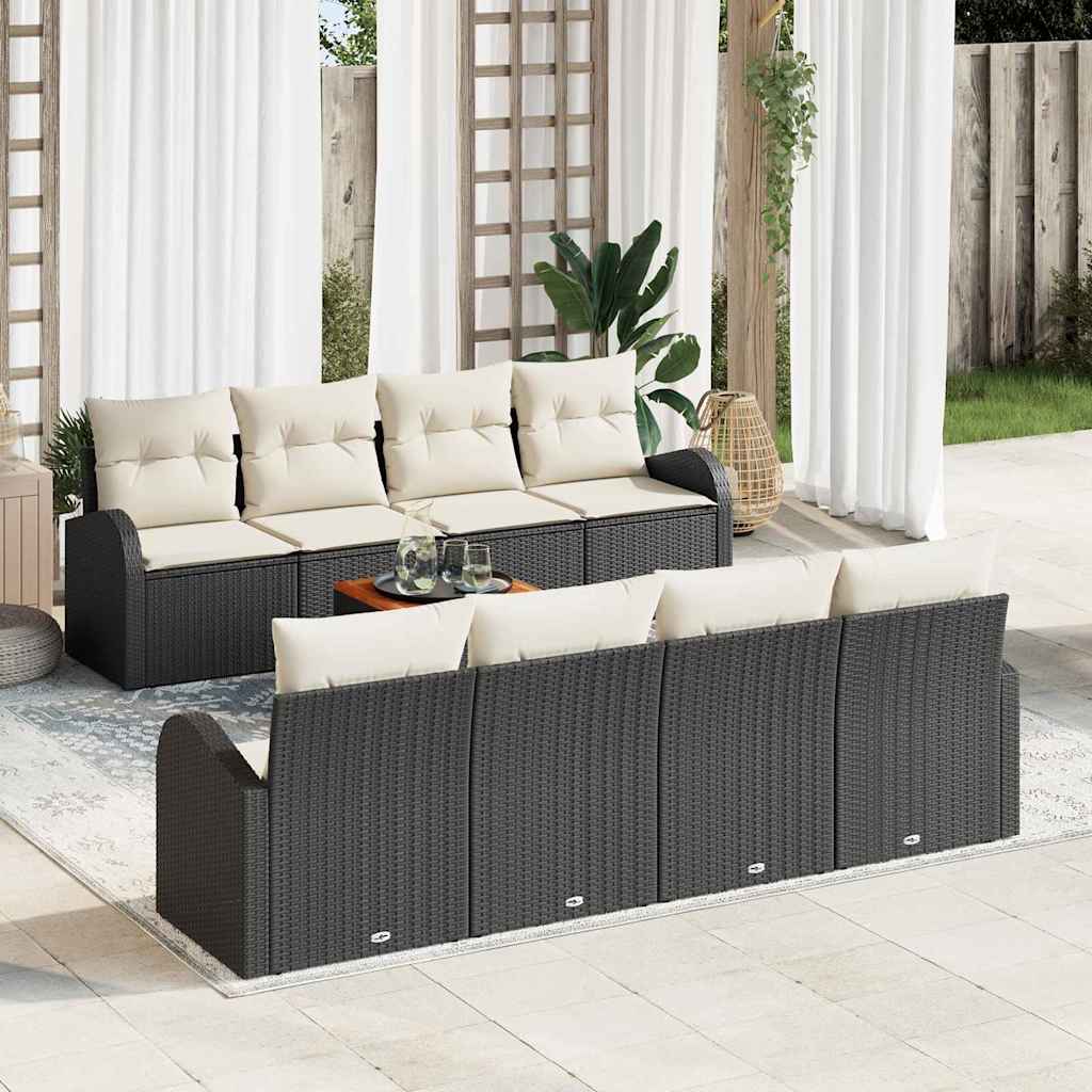 9 Piece Garden Sofa Set with Cushions Black Poly Rattan