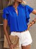 2025 Women's Summer V-Neck Casual Shirt with Double-Layer Ruffle Sleeves