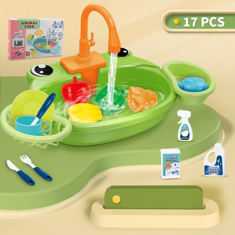 Play House Cartoon Simulation Kitchen Dishwashing Table Electric Faucet Cycle Out Water Parent-child Interaction Children's Toys