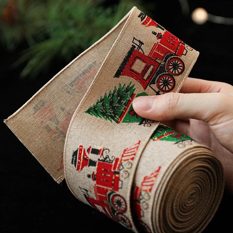 2M/Roll Christmas Linen Ribbons Snowflake Xmas Tree Printed Ribbon New Year Gift Wrapping Christmas Crafts Decorations