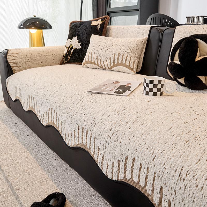 Autumn And Winter Plush New Curved Edge Sofa Cushion Plush Thickened Non-Slip Advanced Sense Irregular Straight Row Seat Cushion Cover Cloth
