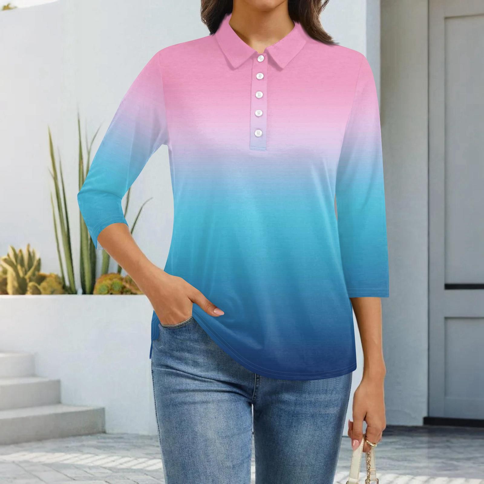 

Женская модная повседневная рубашка с лацканами и рукавом 3/4 с принтом, женские топы на пуговицах L синий