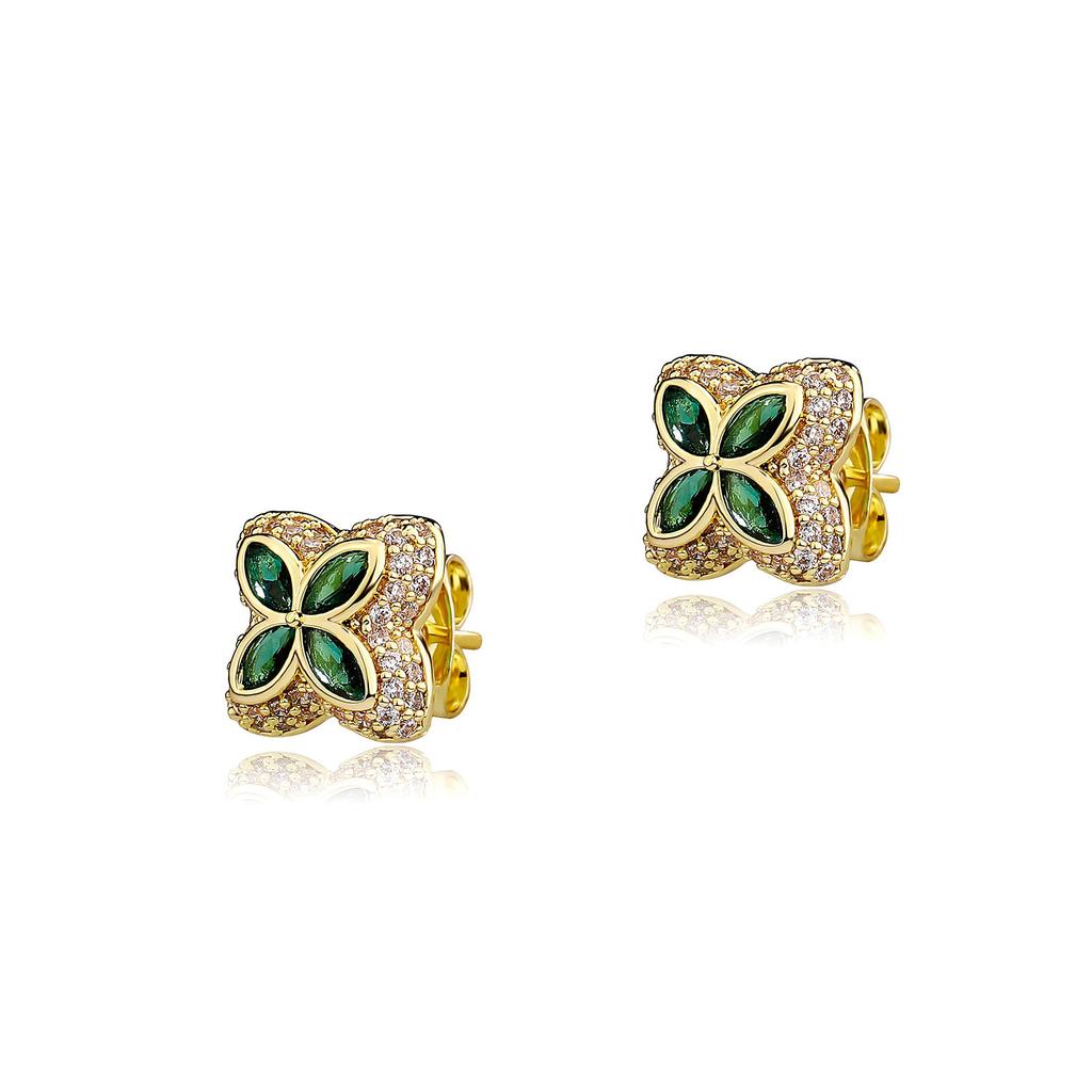 Four-leaf Clover Full Diamond Pave Stud Earrings Simple Ear Jewelry High-end Personality Fashion Ear Accessories