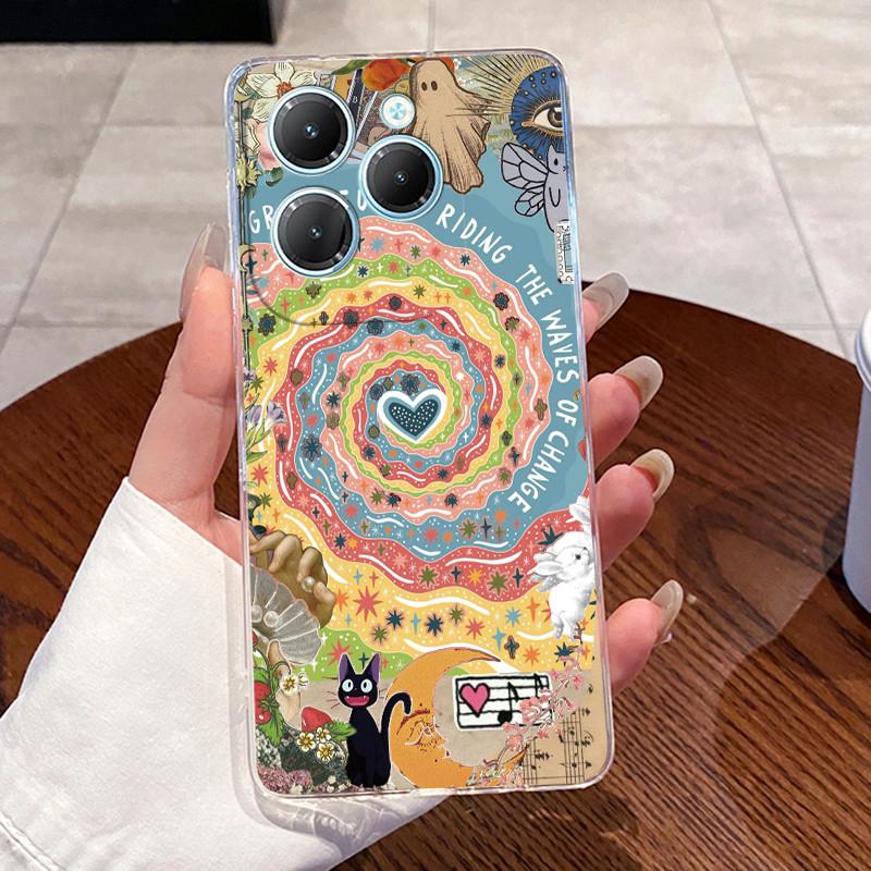For Infinix Hot 40 Pro Case X6837 Aesthetic Cute Cat Casing Soft TPU Bumper Infinix Hot40Pro 40i Transparent Silicone Back Cover