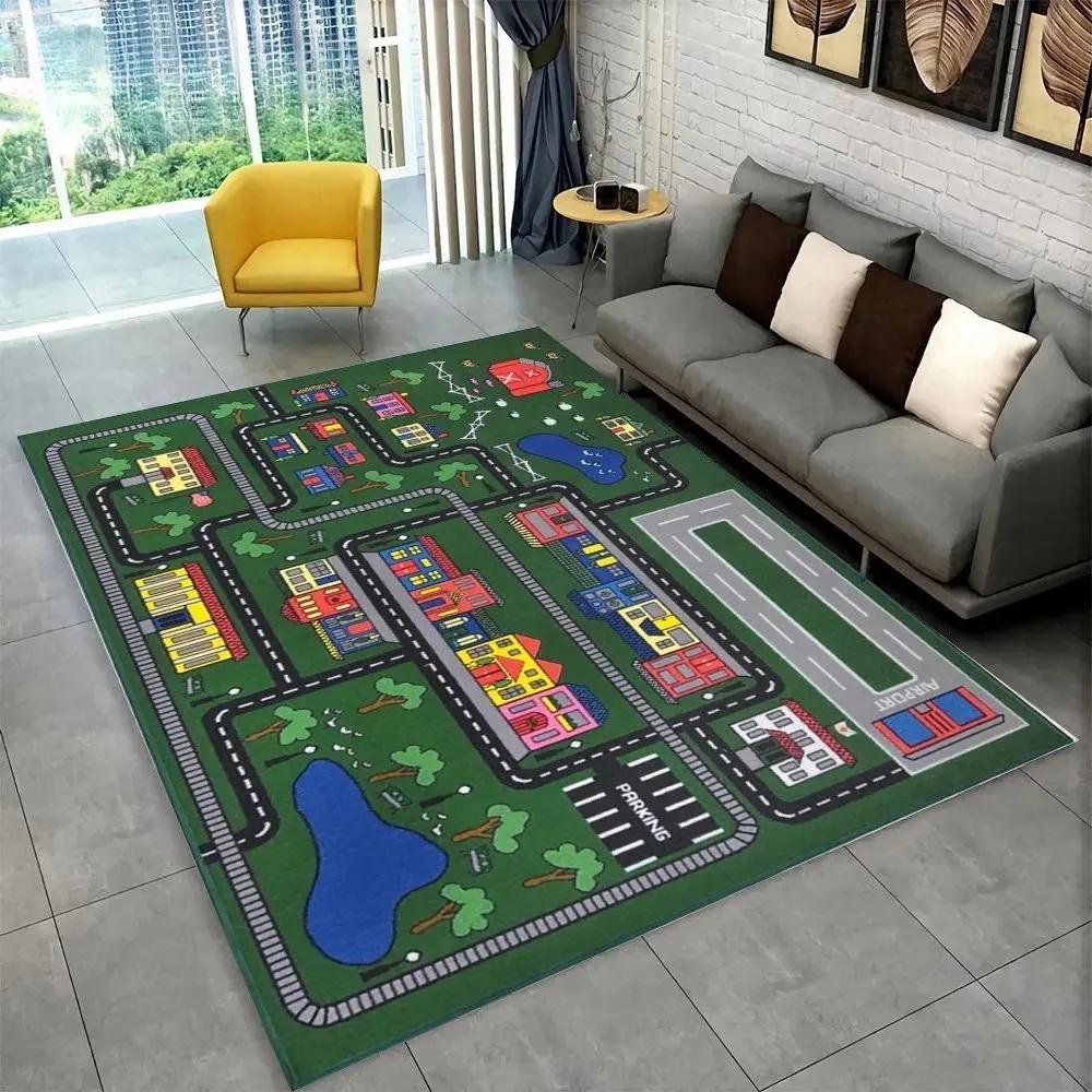 Interactive Highway City Traffic Floor Mat Large Non-Slip Carpet for Playroom Living Room Fun Rug Kids' Bedroom Play Area Decor