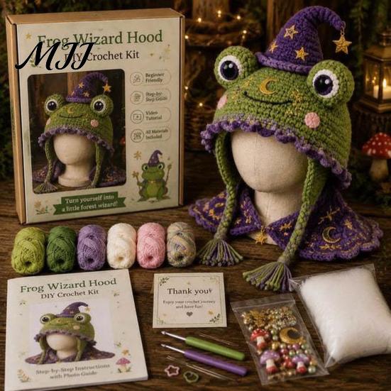 Halloween Cosplay Hat Kit Fantasy Hood Crochet Kit, Cute Animal DIY Dragon Unicorn Making Supplies Skull Earflap Craft for Adults, Handmade