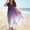 Abito Maxi Casual da Donna a Manica Corta con Scollo a V, Stile Bohemien, Vestibilità Larga, Stampa Degradé, per Estate e Uso Quotidiano