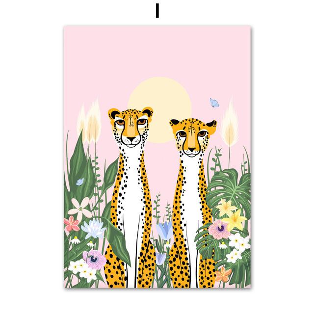 Abstract Leopard Poodle Zebra Vase Wall Art Canvas Painting Nordic Posters And Prints Wall Pictures For Pink Living Room Decor No Frame