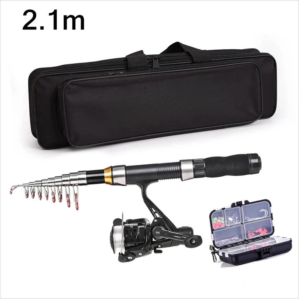 BRAVMAK 2.1/ 2.3 mTelescopic Fishing Rod Reel Combo Full Kit Carbon Fiber Rod Pole Spinning Reel Fishing Bag Case Pesca Gear Set