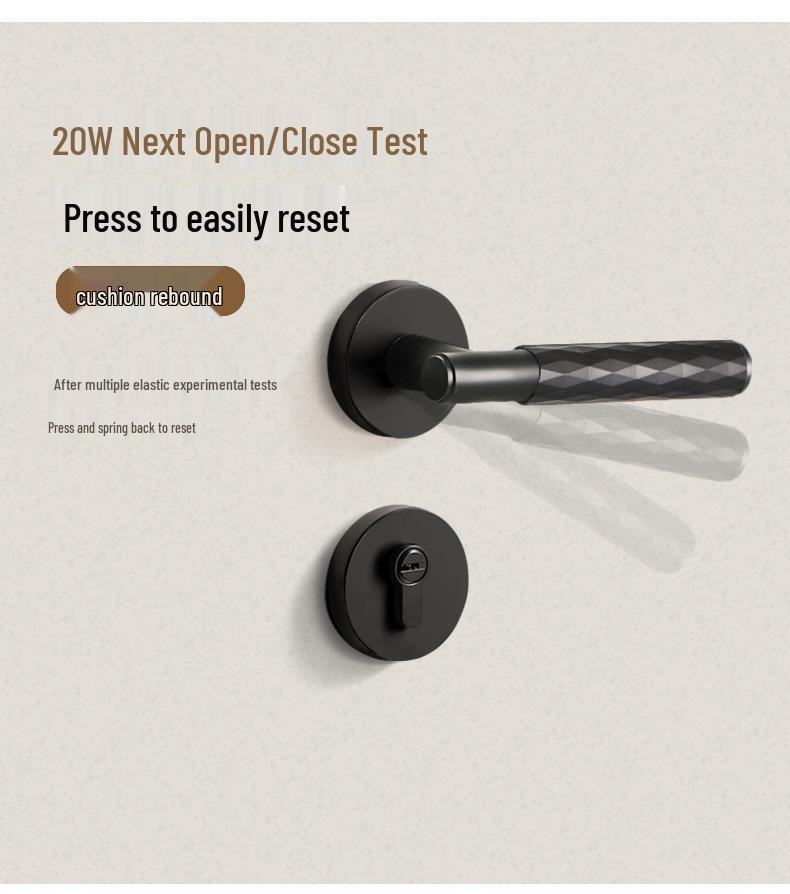 Black Knurled Magnetic Silent Door Handle with Lock for Bedroom Wood Doors