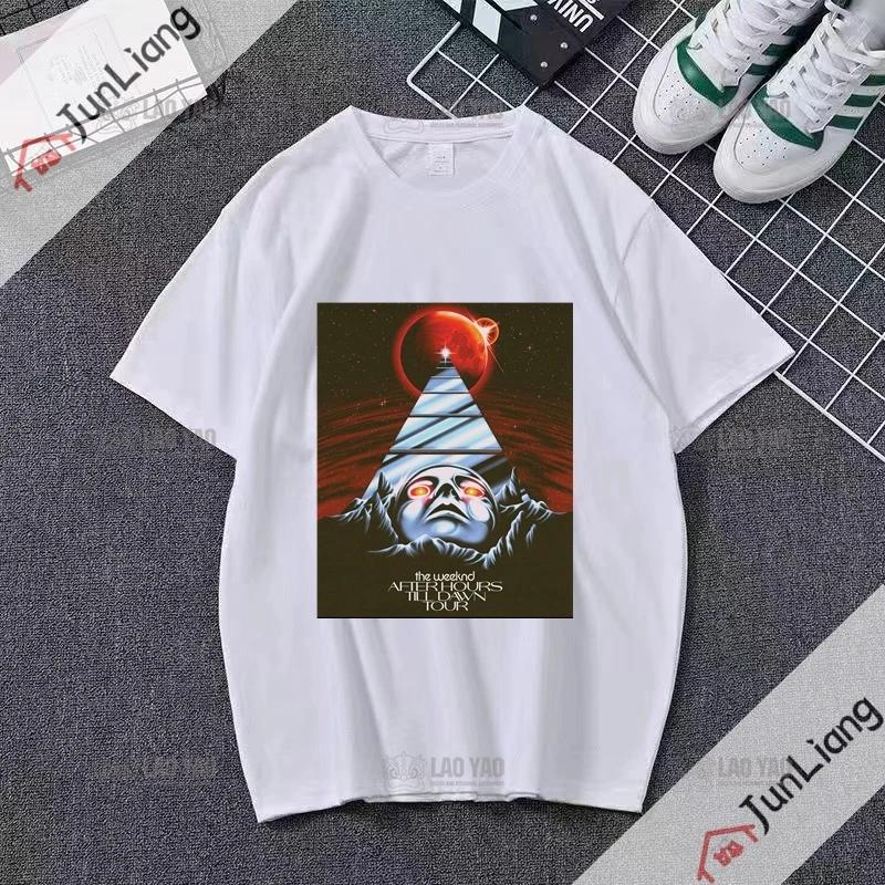 Canadian Singer The Weeknd Dawn Fm Flat Print Tshirt Short Sleeve Loose Mens Tshirt Mens Tshirt Womens Hip Hop Clothing