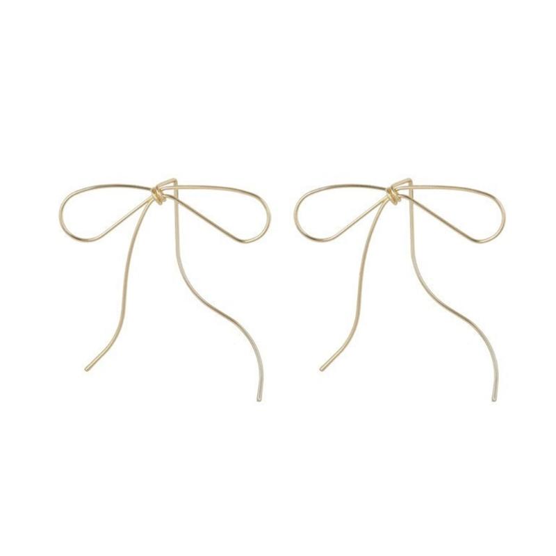 Fashionable Bowknot Earrings Vintage Long Tassels Bow Drop Earrings Simple Line Ear Studs Dangle Eardrop Party Jewelry