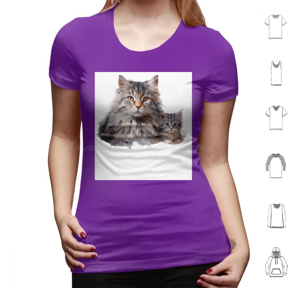 Loving Mother Cat And Her Playful Kitten T Shirt Cotton Men Women DIY Print Cat Illustration Mother Cat And Kitten Cute Cat