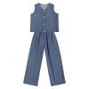 Hacikis Girls' Denim Vest & Wide-Leg Pants Set