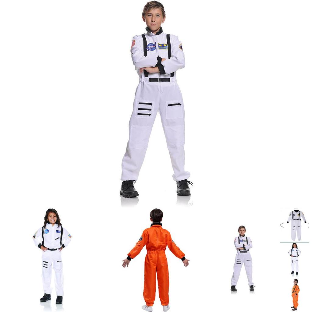 Vibrant Orange And White Astronaut Costume For Adults Kids And Unisex Performance Wear