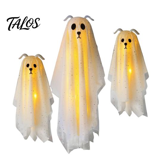 Playful Ghost for Indoor Parties 3 Pcs Lighted Dog Hanging Ornaments, Spooky Halloween Outdoor Flying Yard Ornaments Gauze with LED Light Tree