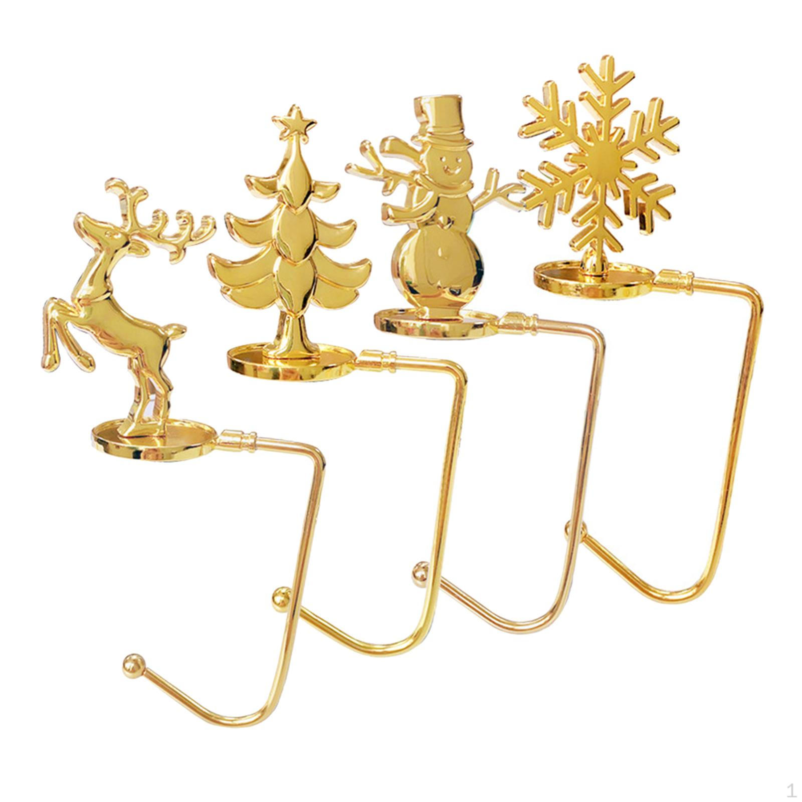 

4 Pieces Christmas Stocking Holder Hanger Metal Mantle Garland for Bookshelf Pubs gold